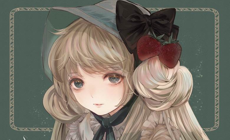 女孩子, beautiful girl, 金发, 厚涂, strawberry, 蝴蝶结, hat, lolita, 原创100收藏, black ribbon