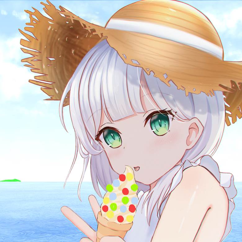 草帽, 白发, blue eyes, suitable as icon, 可爱