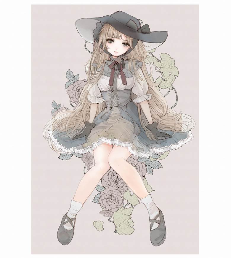 原创, beautiful girl, rose, 金色长发, hat, flower, watercolor, lolita, 花和女孩子, Original 300+ bookmarks