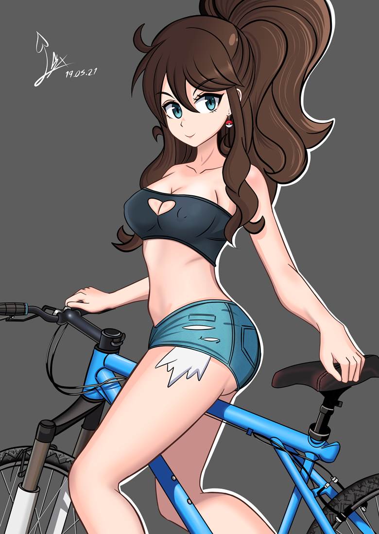 Hilda (Trainer), Pokémon, short pants, Pokémon Black & White, bike, long hair, Pokemon 100+ bookmarks, Pokémon 500+ bookmarks, hot pants, midriff