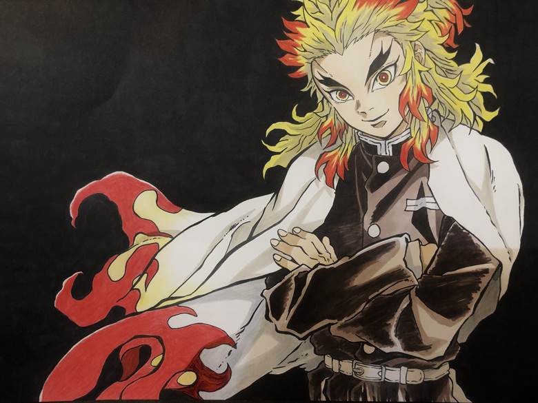 Demon Slayer: Kimetsu no Yaiba, copic, self-shipping woman, fujoshi, Infinity Train, Rengoku-san, Kyojuro Rengoku, color pencil