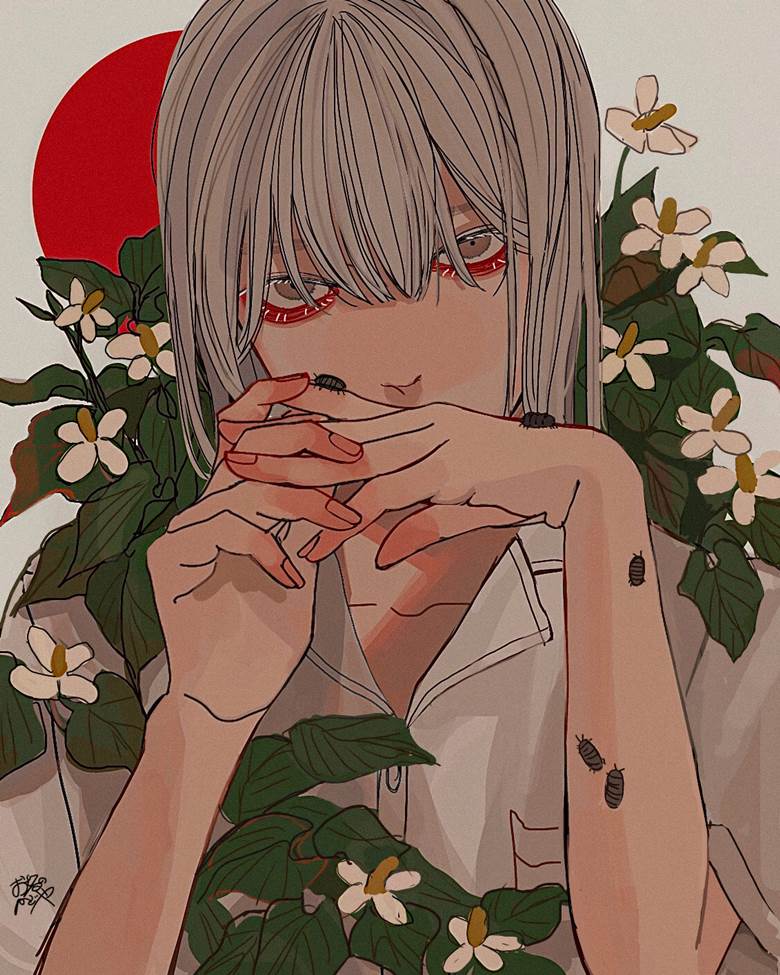原创, 复古, Bob Cut Hair Boys, 白发, sanpaku eyes, 原创1000users加入书籤, pillbug, 凝视