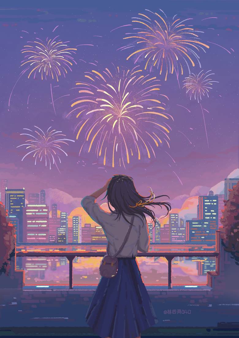 insert, 壁纸, painting, background, city, 焰火, night view