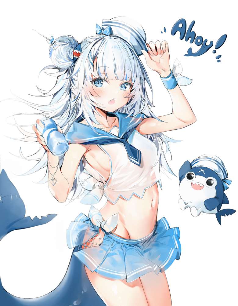 水手服, 噶呜·古拉, Hololive, 肚脐, midriff, Virtual YouTuber 10000+ bookmarks, 可爱