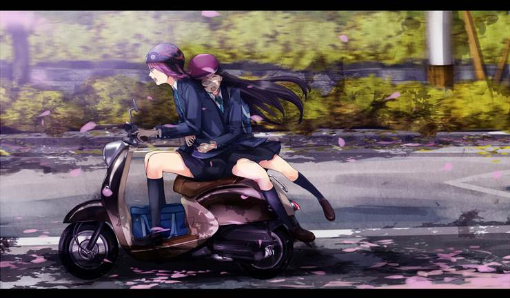 带我离开这里|插画师时雨的摩托车女孩插画图片