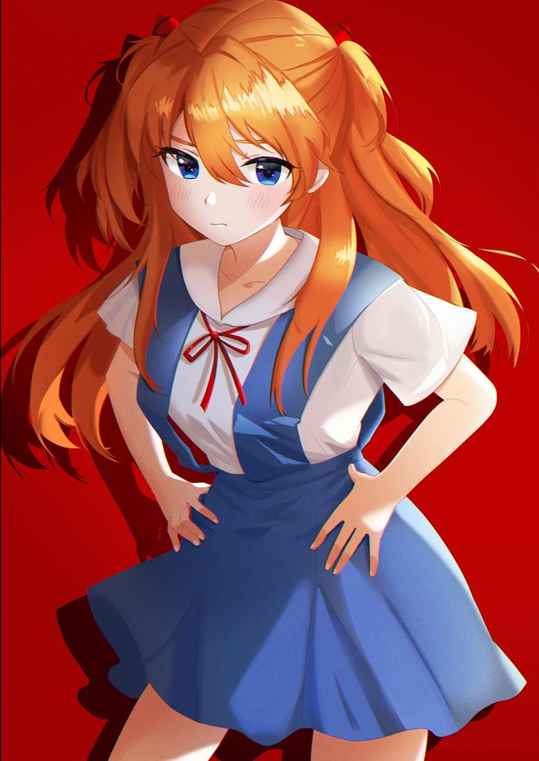 Evangelion Battle Illustration Contest, Asuka, girl, beautiful girl, Evangelion: 3.0+1.0 Thrice Upon a Time, evangelion, Asuka Langley, suspender skirt, string ribbon, hands-on-hips