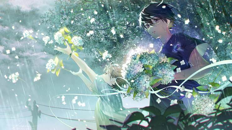 original, Original, creation, guy, green, flower, young boy, hydrangea, rain