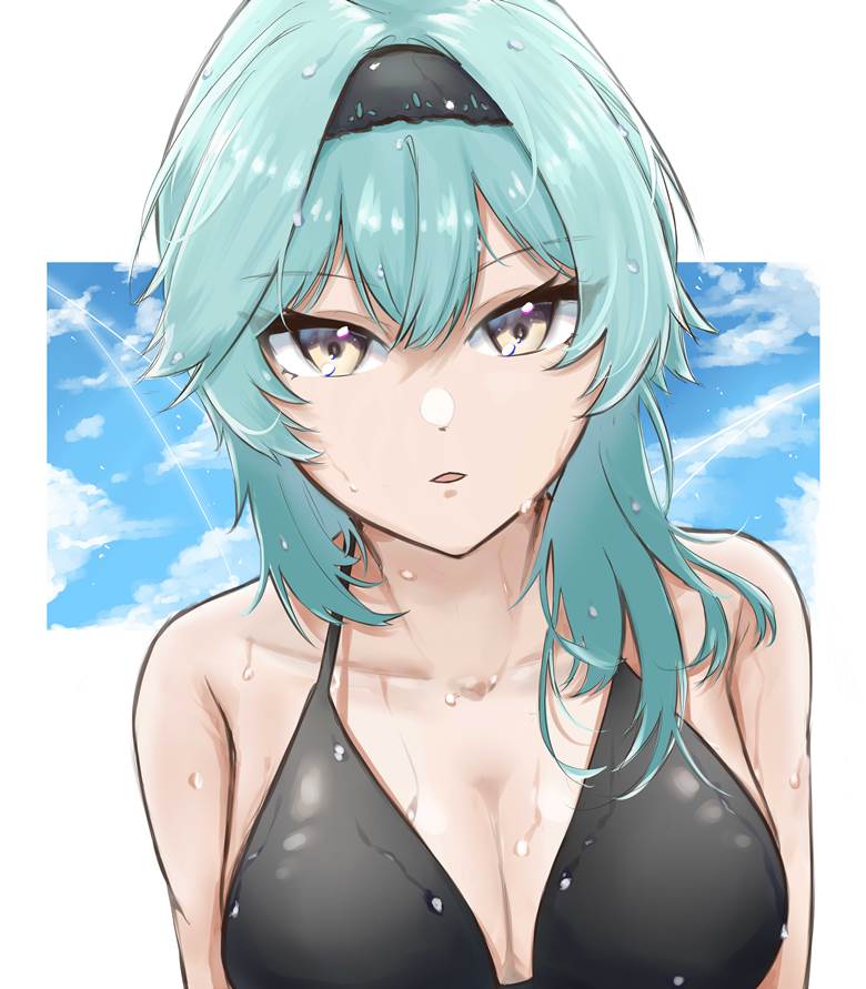 Genshin Impact, large breasts, Eula, 泳装, 欧派