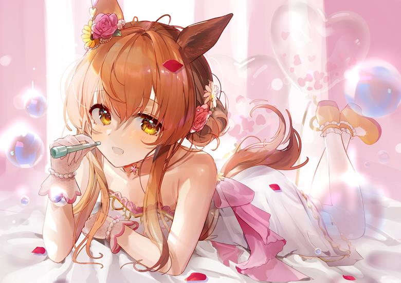 赛马娘Pretty Derby, 马娘, 重炮（赛马娘）, 俯卧, 婚纱, 赛马娘Pretty Derby 5000收藏, 肥皂泡