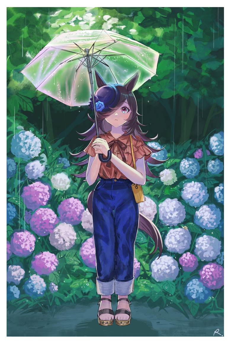 Uma Musume Pretty Derby, jeans, rain, hydrangea, Uma Musume Pretty Derby 500+ Bookmarks