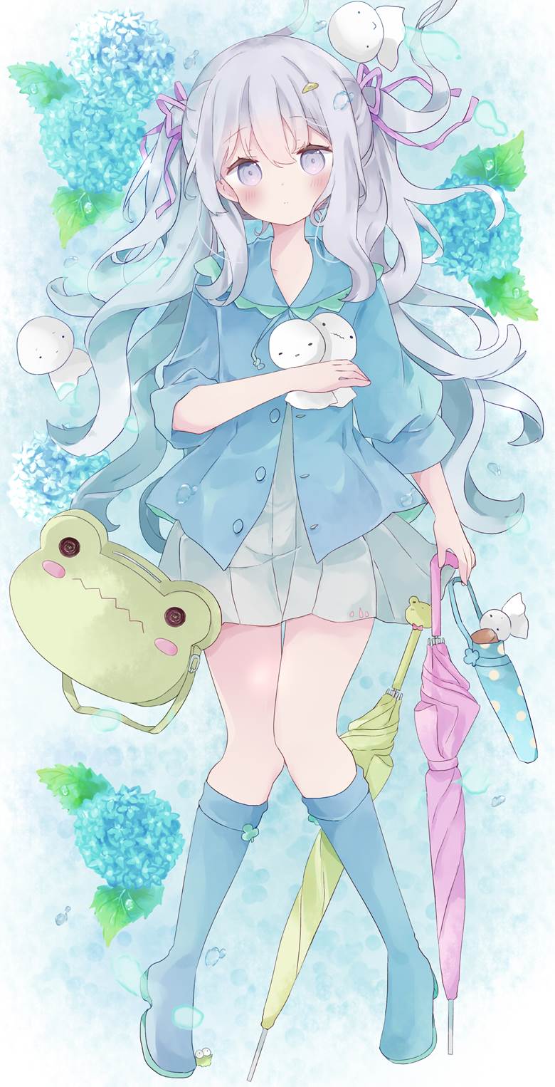 女孩子, 原创, 紫阳花, 花和女孩子, two-side up, 伞, Teru teru bozu, rainy season, 原创3000收藏