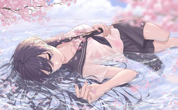 樱, 女孩子, water surface, 夏天, spring, uniform, 女高中生, 原创5000users加入书籤