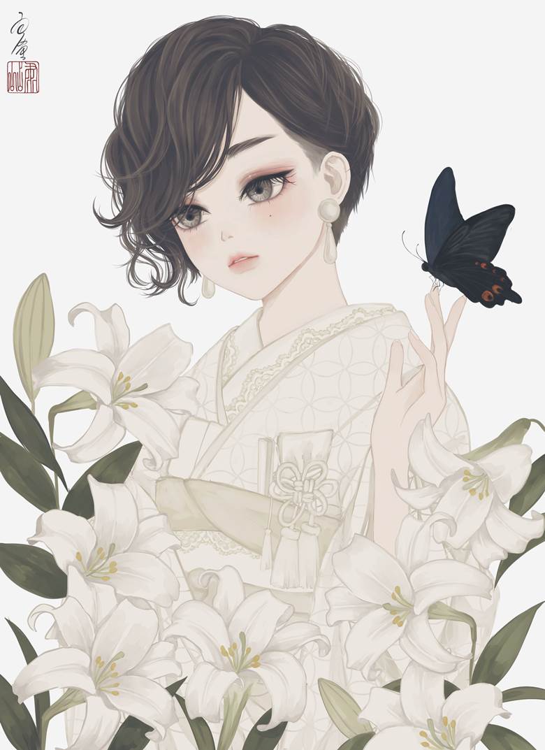 girl, June bride, Japanese wedding dress, kimono, original, flowers and girls, Festival of white