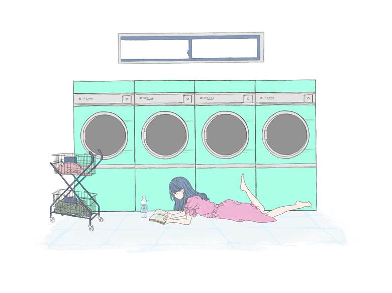コインランドリー|芦沼灯的自助洗衣店场景插画图片