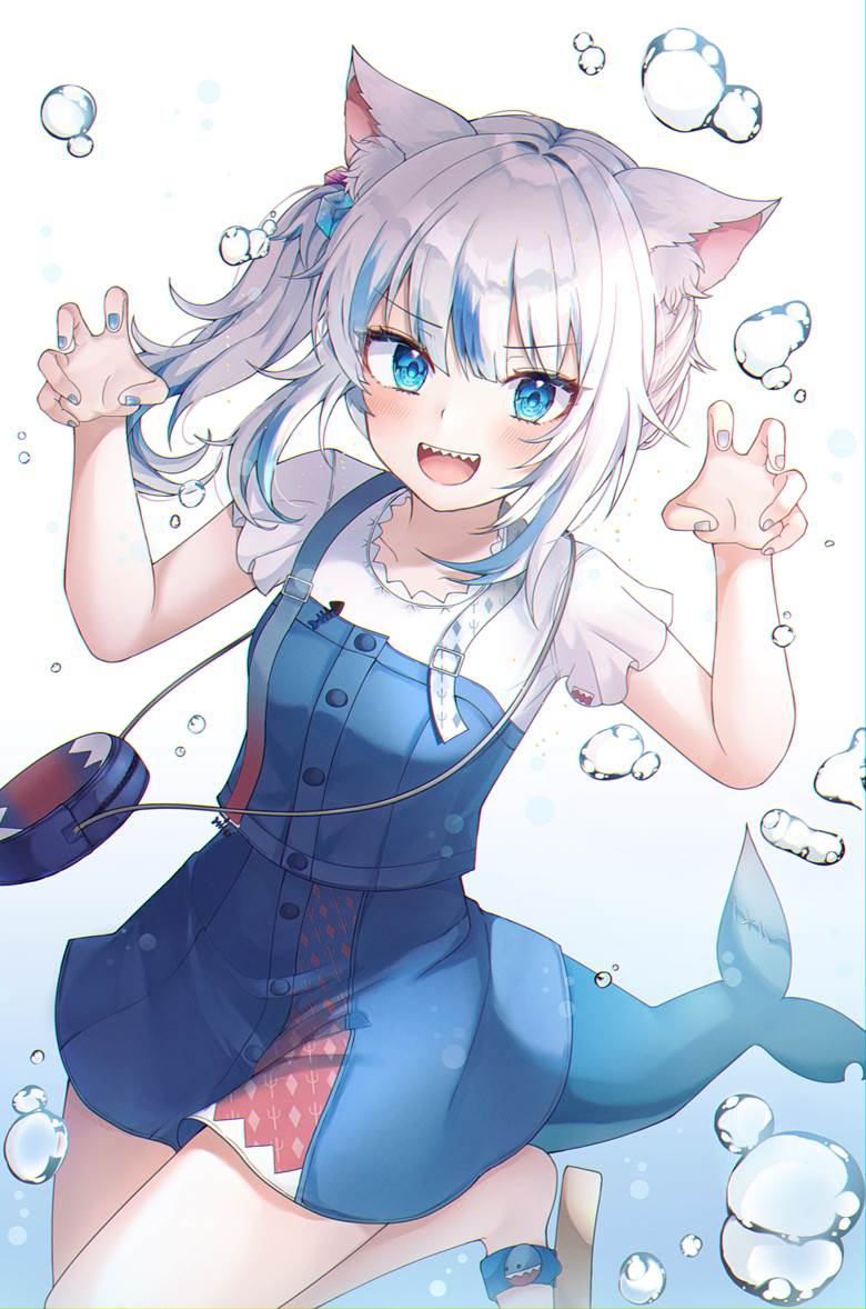 girl, young girl, Hololive, virtual youtuber, Gawr Gura, cat ears