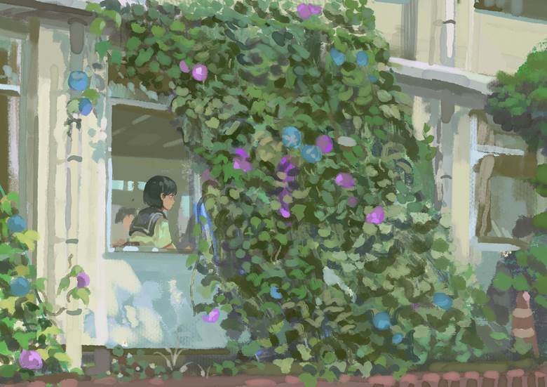 原创, 原创, 插画, 朝颜, school, 花和女孩子, 原创1000users加入书籤