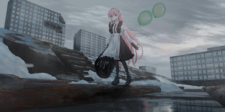 原创, 女孩子, 气球, 背心裙, 连衫围裙