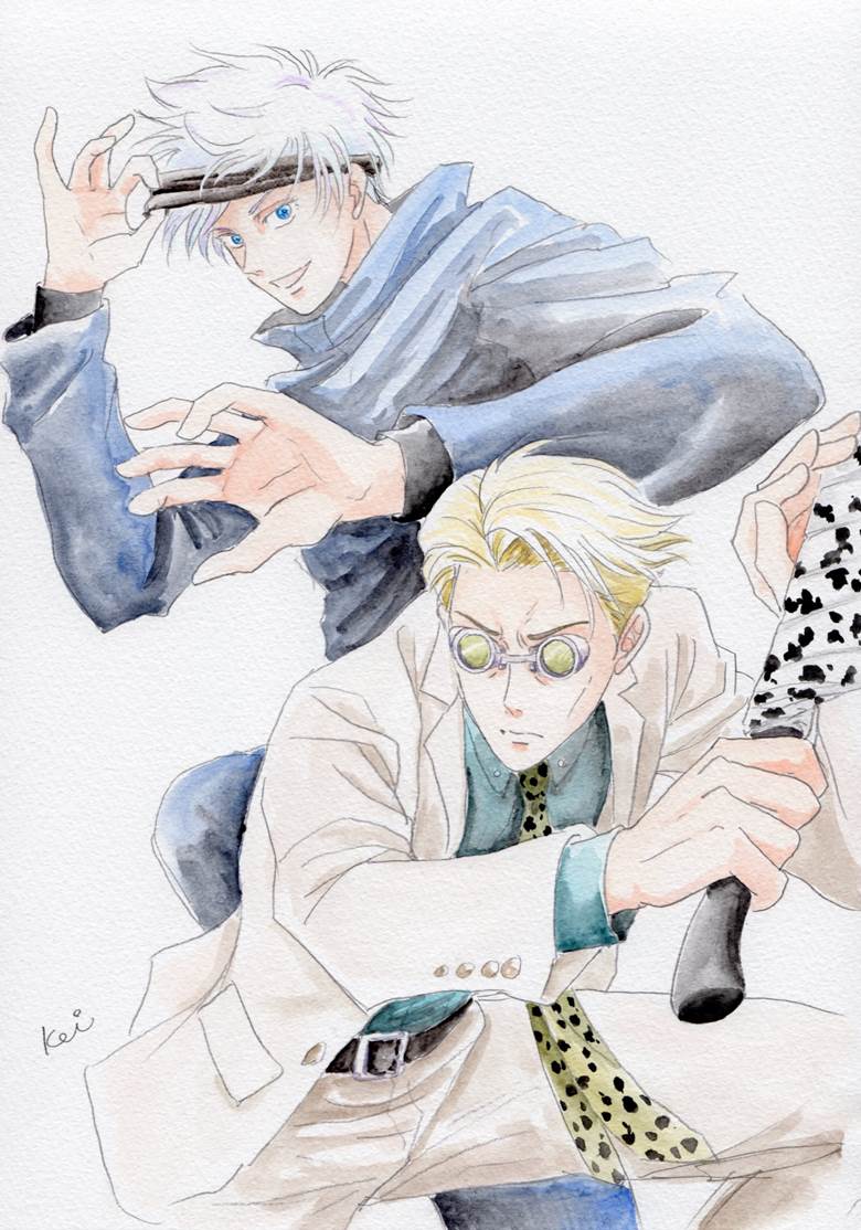 Jujutsu Kaisen, Satoru Gojo, Kento Nanami, traditional, analog illustration