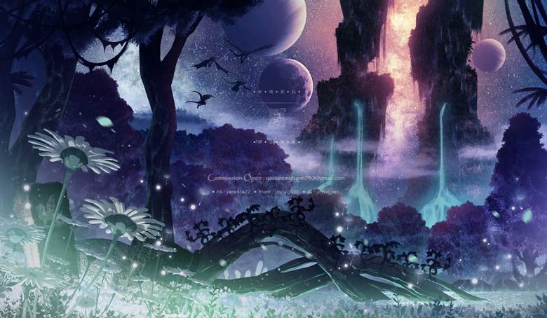 background, starry sky, 风景, original, 龙, fairy tale, forest