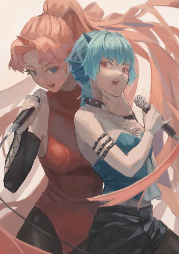 女孩子, Black Beauty Sisters, mermaid melody pichi pichi pitch, microphone, red and blue