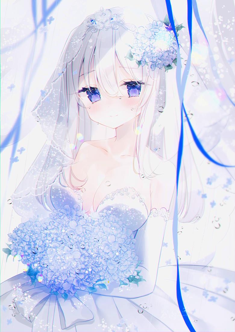 原创, wedding dress, 白发, rainy season, 紫阳花, 婚纱, 花和女孩子, 原创3000收藏, June bride