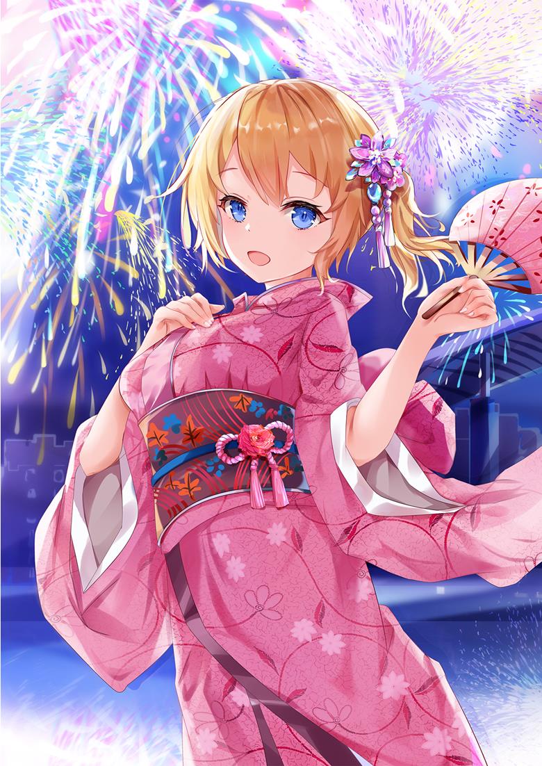 原创, 女孩子, young girl, 焰火, yukata