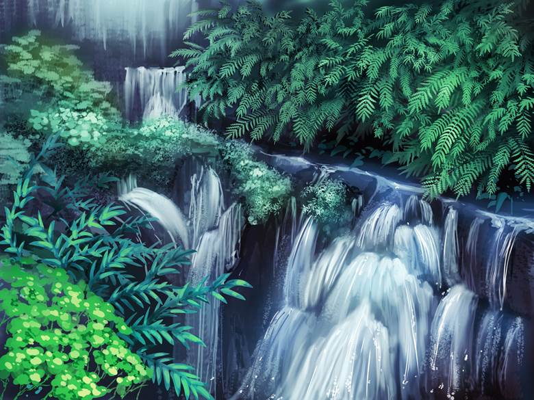 滝とシダ|midia（お）的植物景观插画图片