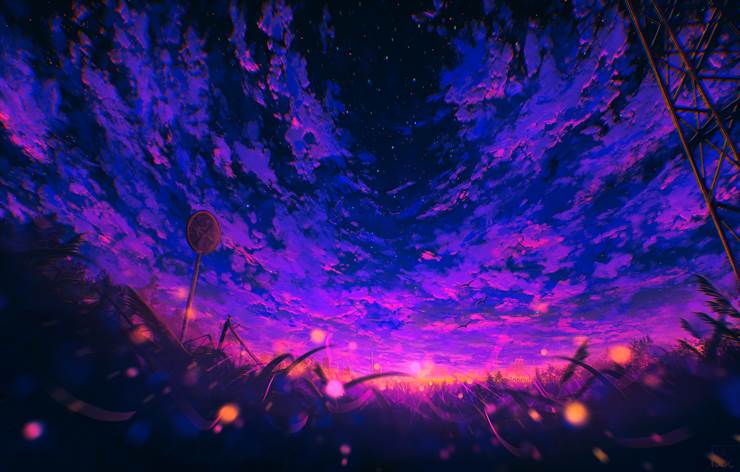 scenery, background, beautiful, illustration, fantasy, nature, sunset, starry sky, clouds, star