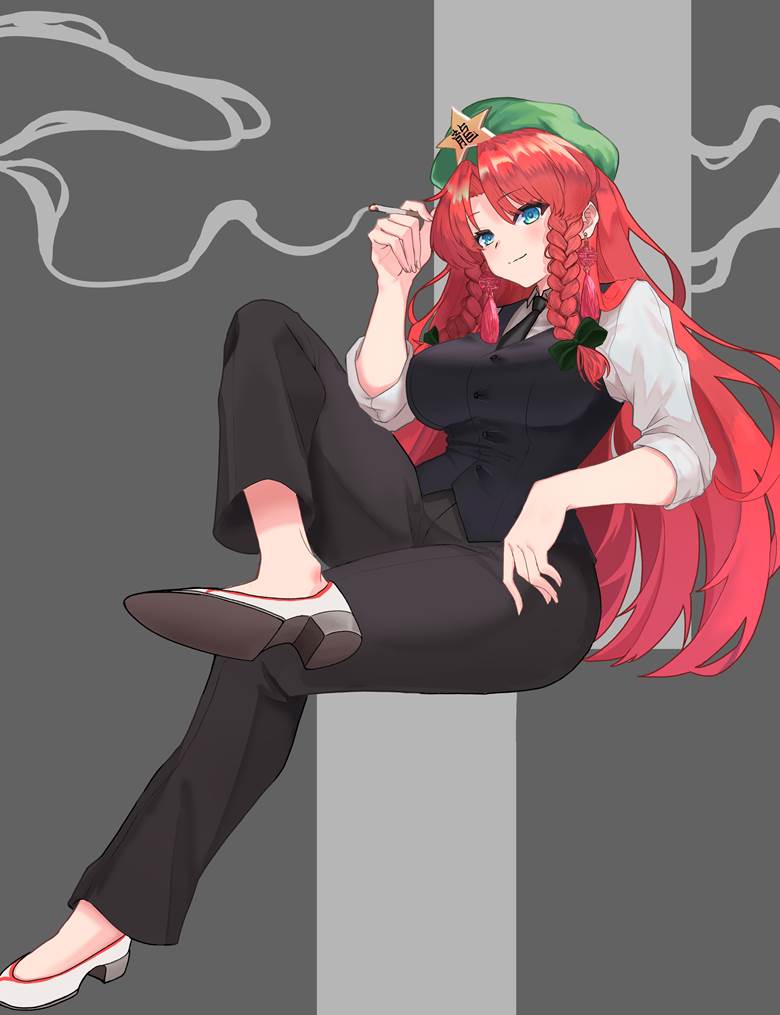 东方, 红美铃, 西装, 香烟, 红美铃【乳】, red hair, girl smoking
