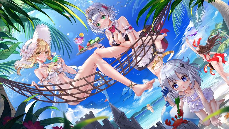 Genshin Impact, 派蒙（原神）, 萤（原神）, 安柏（原神）, 诺艾尔（原神）, 菲谢尔（原神）, 尻神样, 赤脚, 泳装, 原神10000收藏