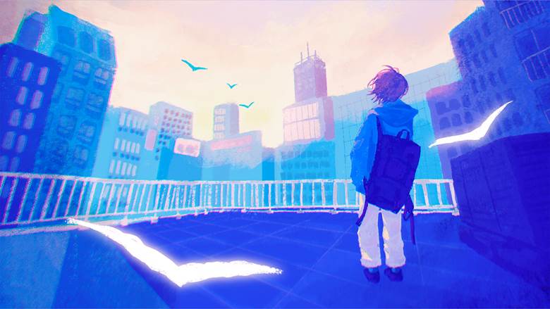 original, illustration, scenery, summer, blue, background, music, morning light
