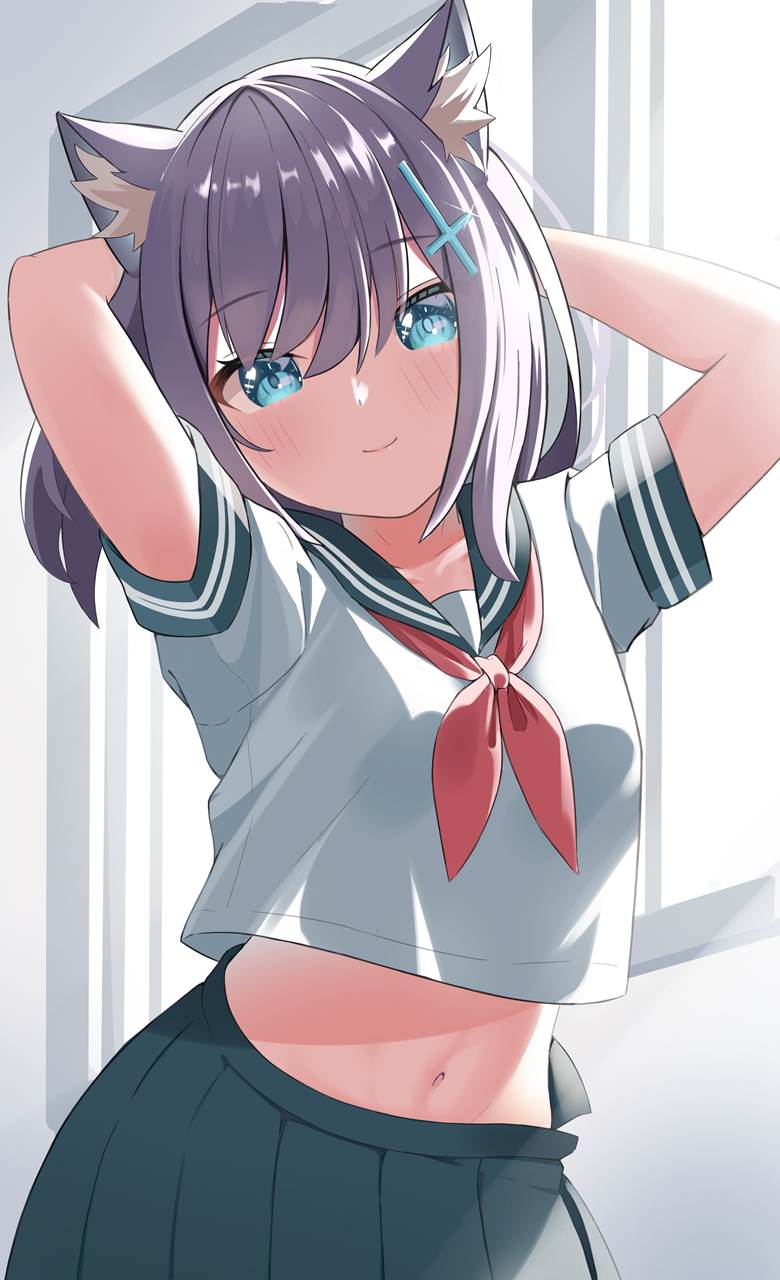 碧蓝档案, 二次创作, 水手服, uniform, 女高中生, summer clothes, backlighting, Sunaookami Shiroko, Blue Archive 1000+ users