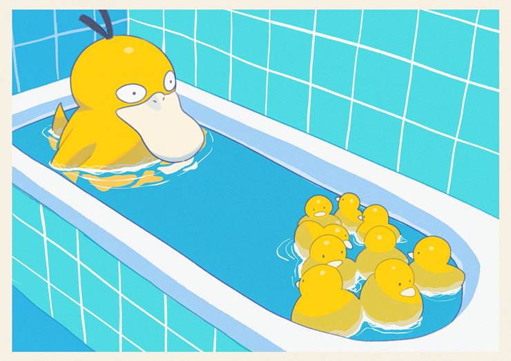 精灵宝可梦, 可达鸭, rubber duck, 洗澡, Pokémon 1000+ bookmarks, bathtub