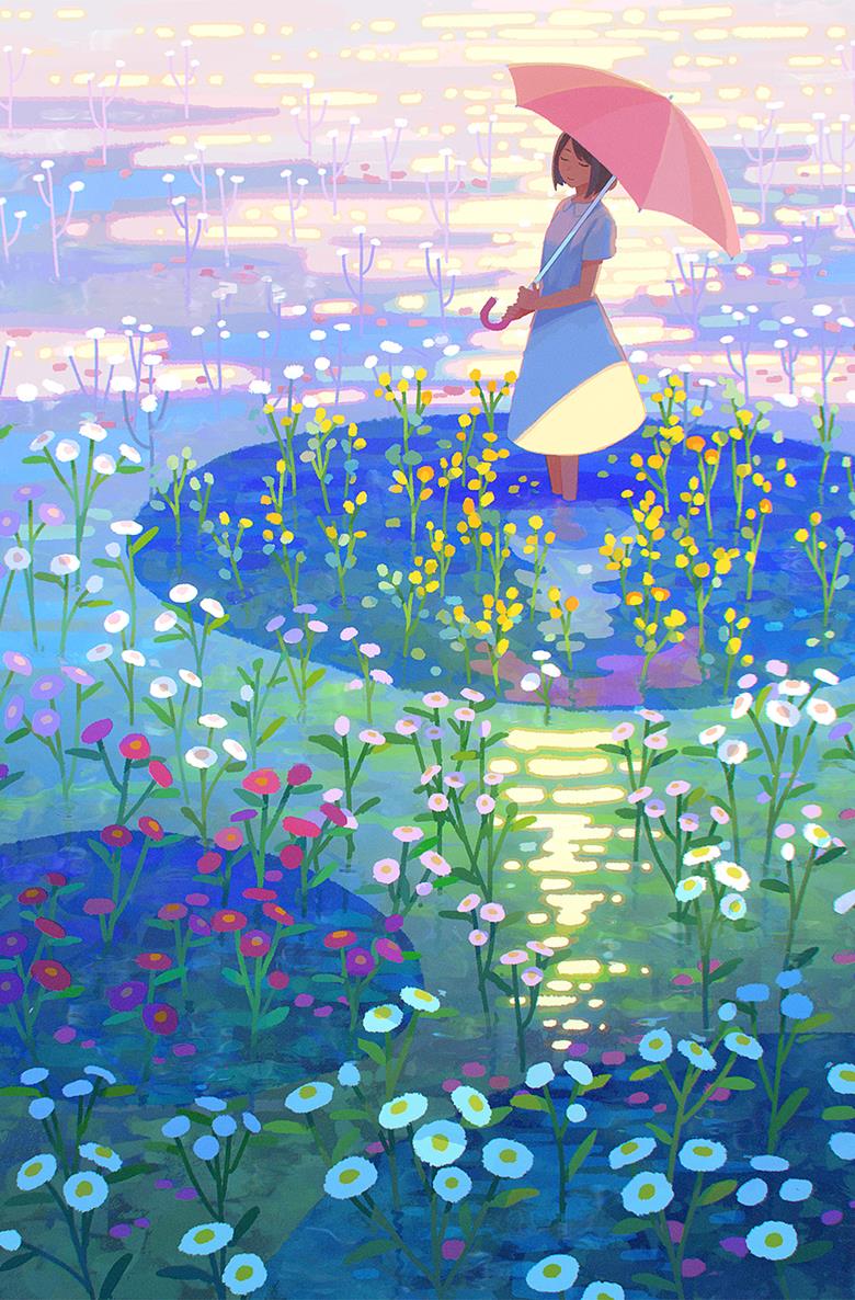 水の庭|hiko的女孩插画图片