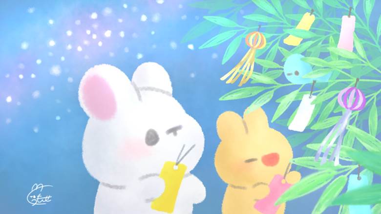 七夕|くぅもんせ的小兔子动物插画图片