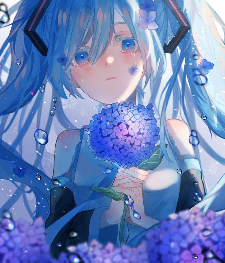 紫阳花, 双马尾, 女孩子, 初音未来, VOCALOID 100收藏, 这个初音真美好