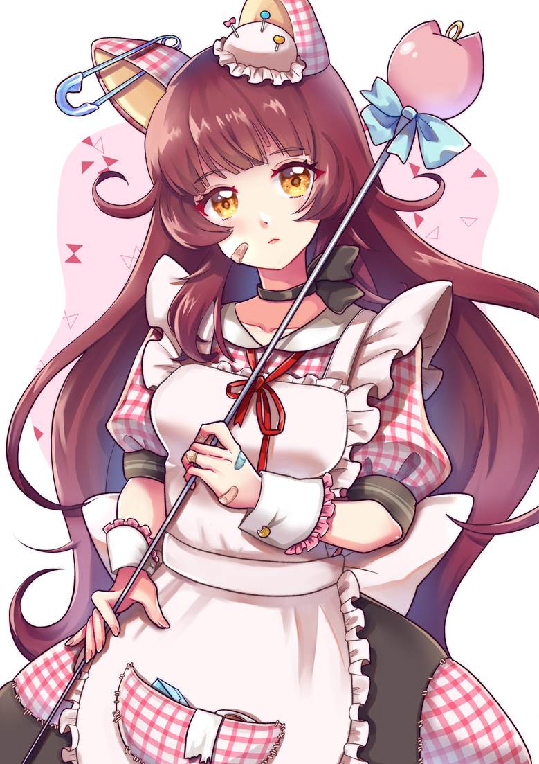 原创, 女孩子, 原创, 粉色, 洛丽塔, 女仆, 兽耳, gingham plaid