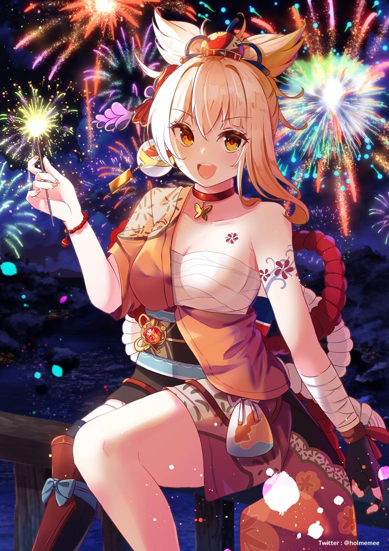 Yoimiya, fireworks, Genshin Impact, Naganohara Yoimiya, Genshin Impact 1000+ bookmarks