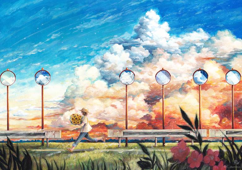 原创, 手绘, 风景, 积雨云, guardrail, 向日葵, Original 500+ bookmarks