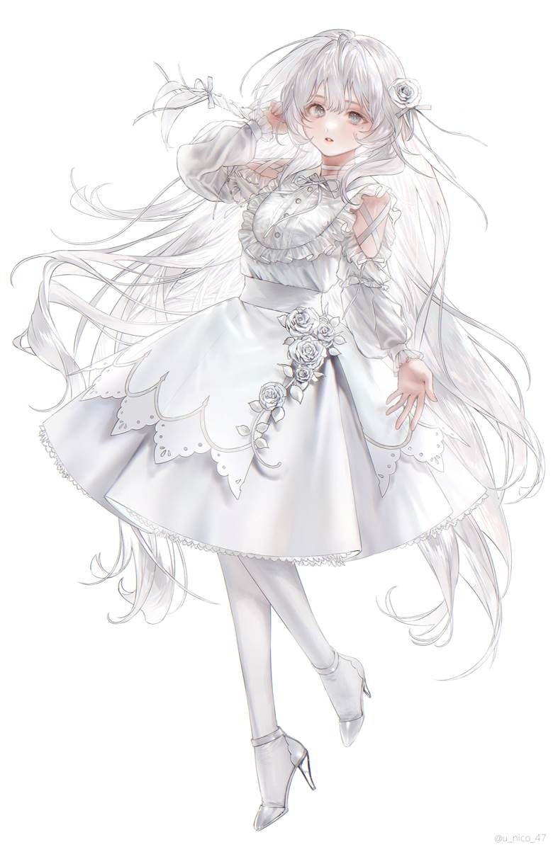 原创, 原创, 女孩子, 白发, 蝴蝶结, rose, frills, 立绘, 原创1000users加入书籤, shirt dress