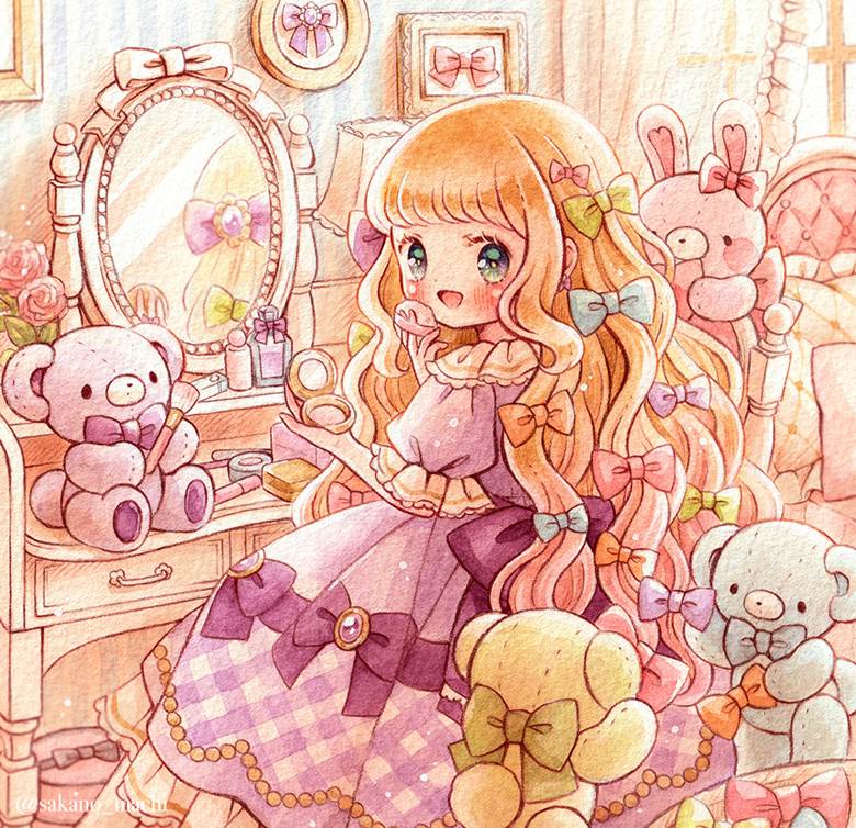 原创, 原创, transparent watercolor, 女孩子, young girl, 洛丽塔, 蝴蝶结, plushie, Original 500+ bookmarks