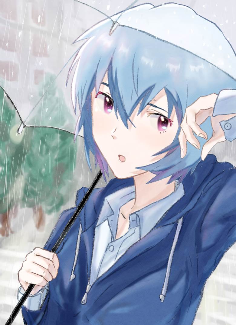 雨の日に伞をさす绫波レイ|MeiBingUC的绫波丽插画图片
