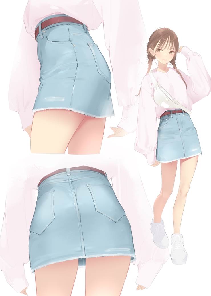 蓝色短裙的动漫同人插图，pixiv里的精选