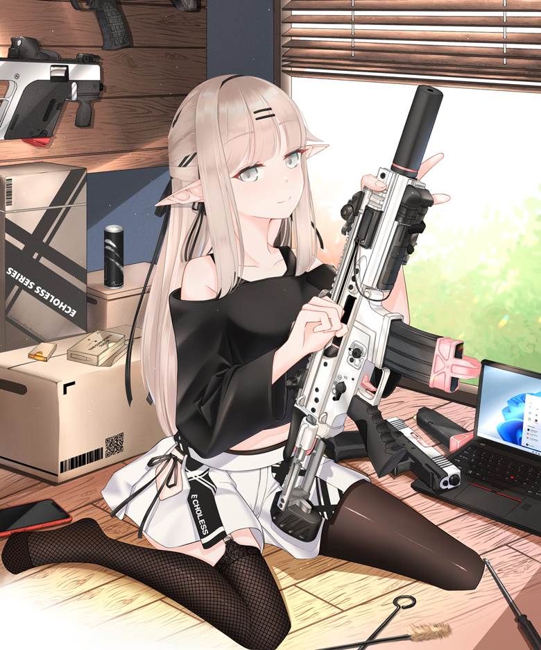 原创, 女孩子, 精灵, 黑裤袜, 系带内裤, 枪, 军事, 机娘, 鸭子坐, 原创1000users加入书籤