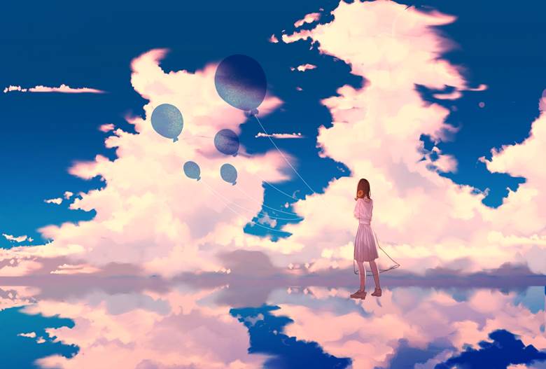原创, 女孩子, young girl, 风景, sky, 积雨云, 气球, ONE PIECE