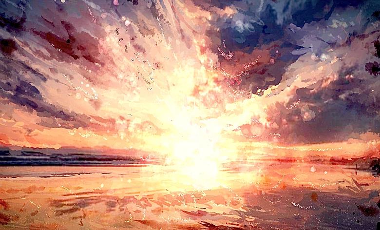 fantasy, hikaru, dusk, water surface, sunset, sunset, fantasy, background, scenery