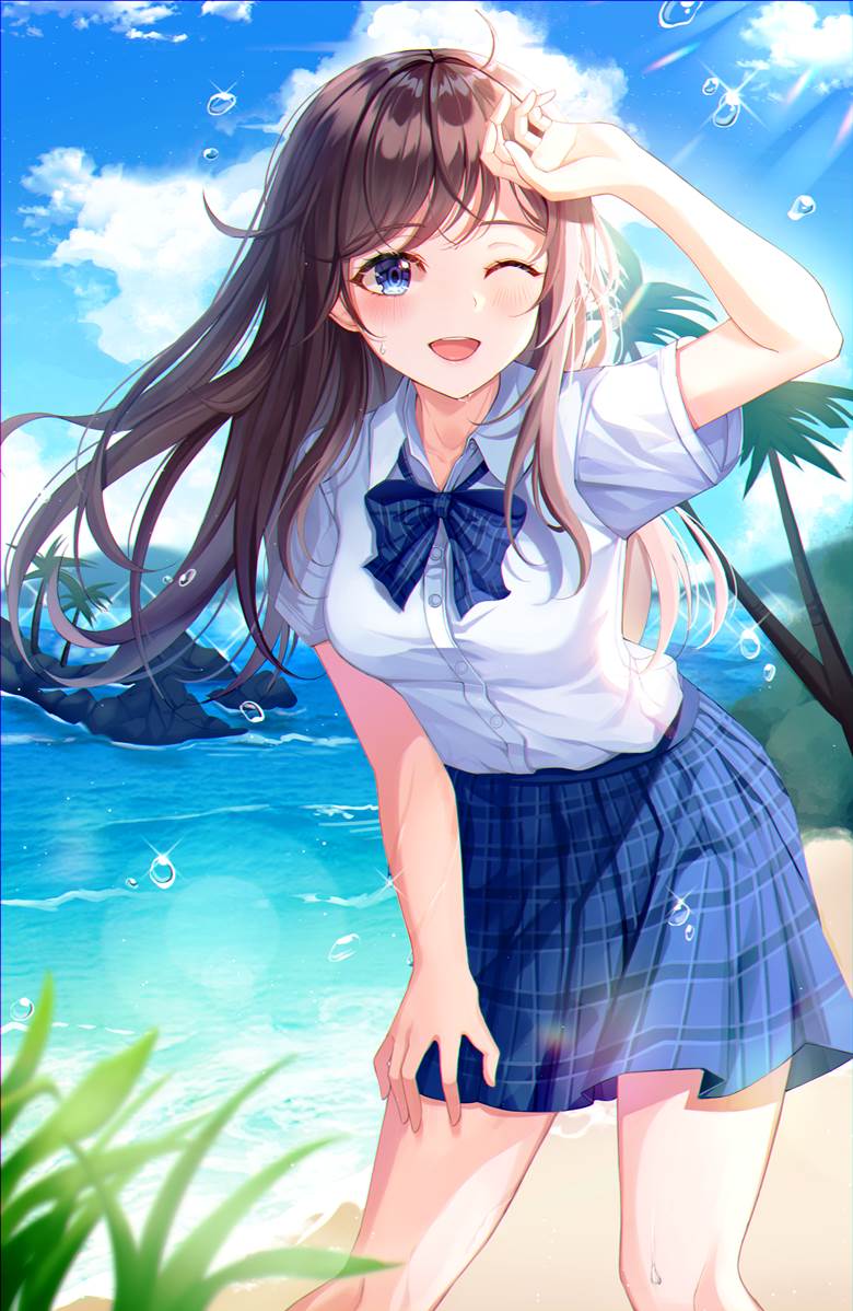 一张夏天,海,少女,JK,制服,小女孩绘画图片