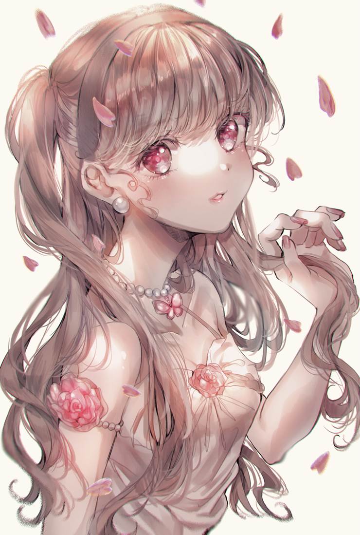恋の誓い|水镜ひづめ的玫瑰花与少女插画图片