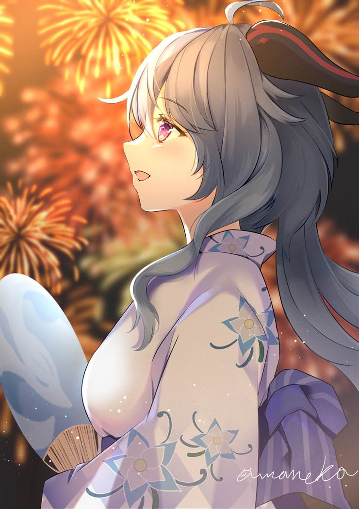 夏天, 焰火, yukata, Genshin Impact, Ganyu (Genshin Impact)