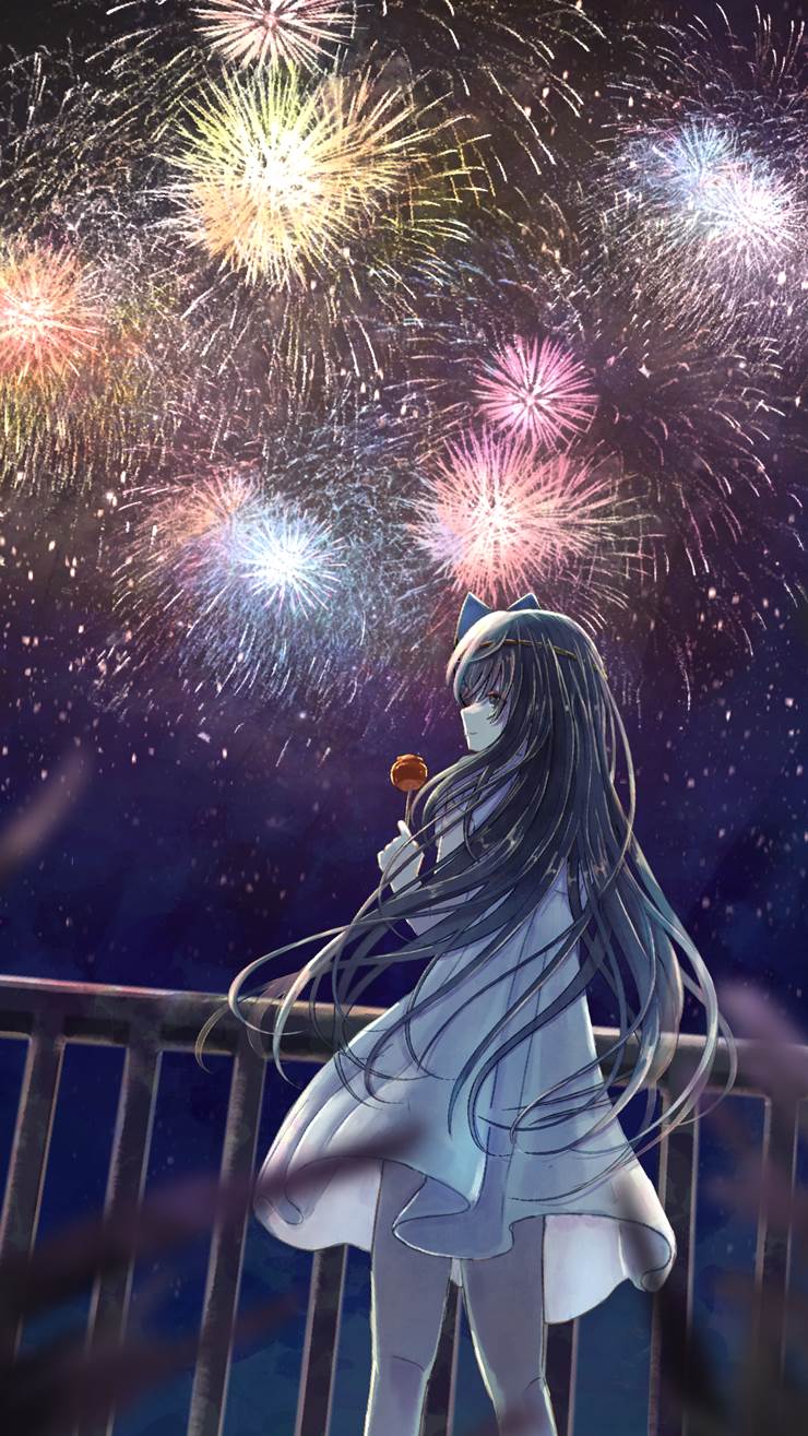 女孩子, 风景, background, 夏天, 焰火, night, 苹果糖, summer festival